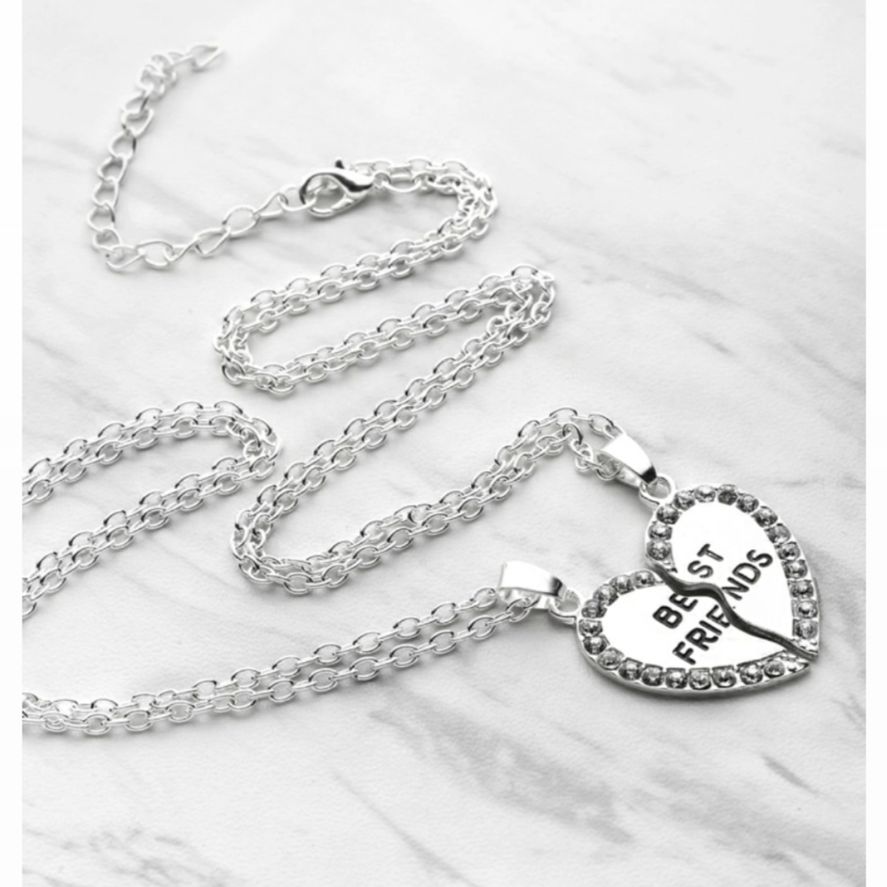 Rhinestone Heart Shaped Friendship Necklace Set - Picture 2 of 2